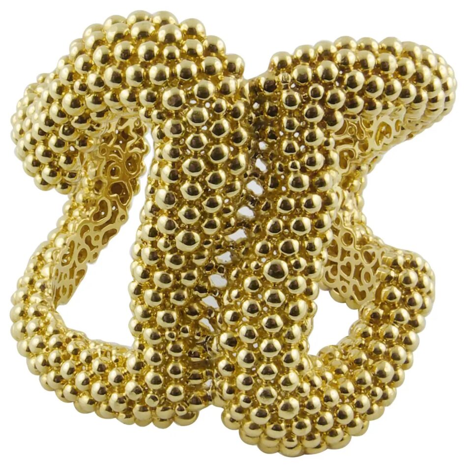 Double-heart 18-karat yellow gold cuff, 1980s