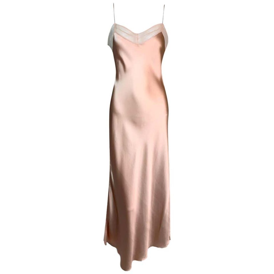 Christian Dior by John Galliano Pink Silk Satin Mesh Trim Gown Dress