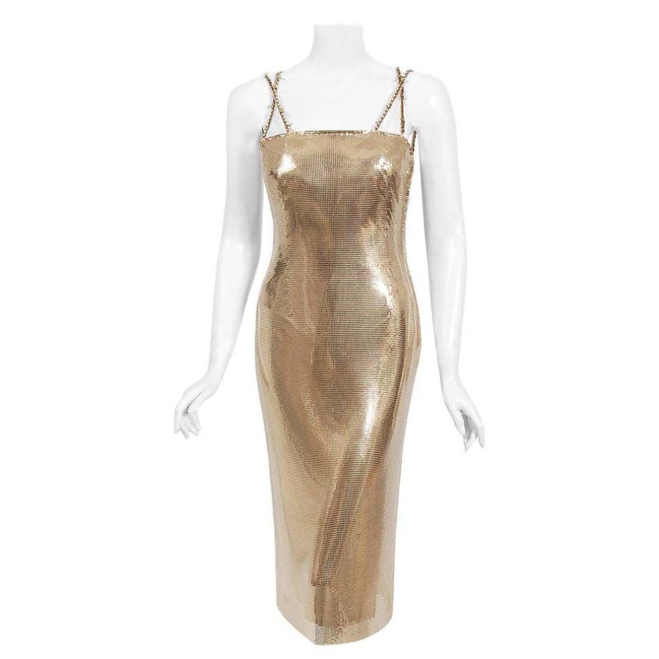 Gianni Versace Couture Gold Metal Mesh Hourglass Dress, 1998