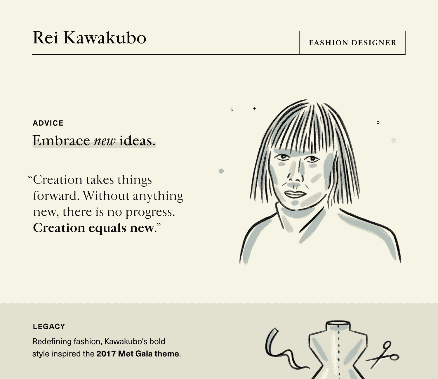 advice on innovation from fashion designer, Rei Kawakubo.