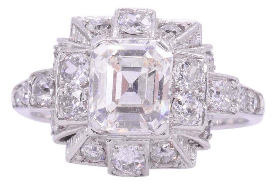 Art Deco 1.10 Carat Emerald Cut Diamond Engagement Ring, circa 1920s
