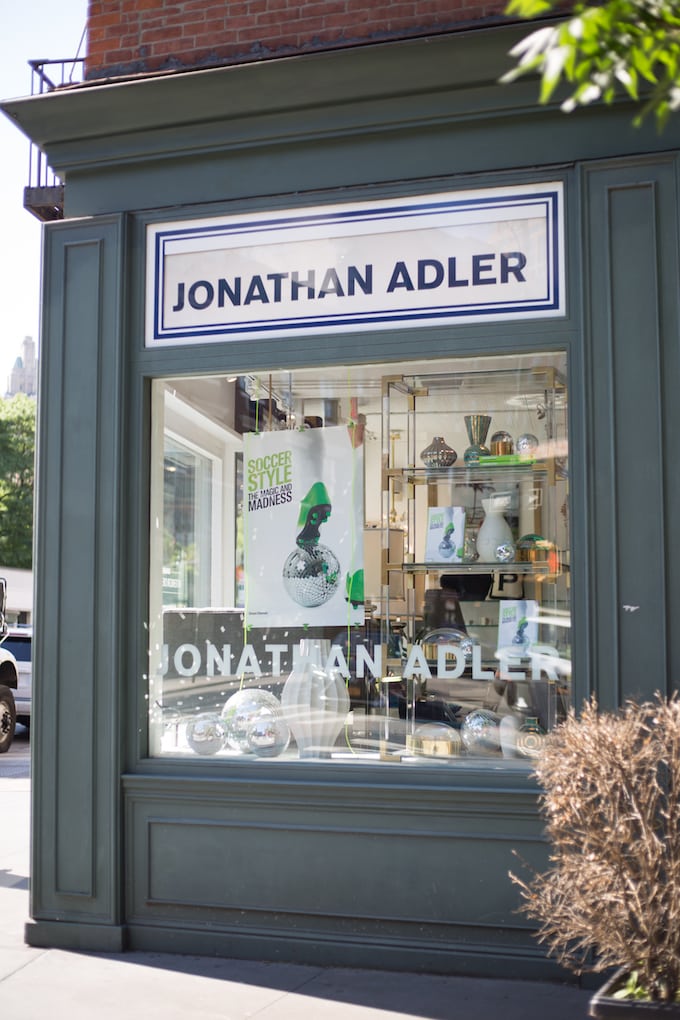 Simon Doonan's Soccer Style window display for the Jonathan Adler store at 37 Greenwich Avenue in New York
