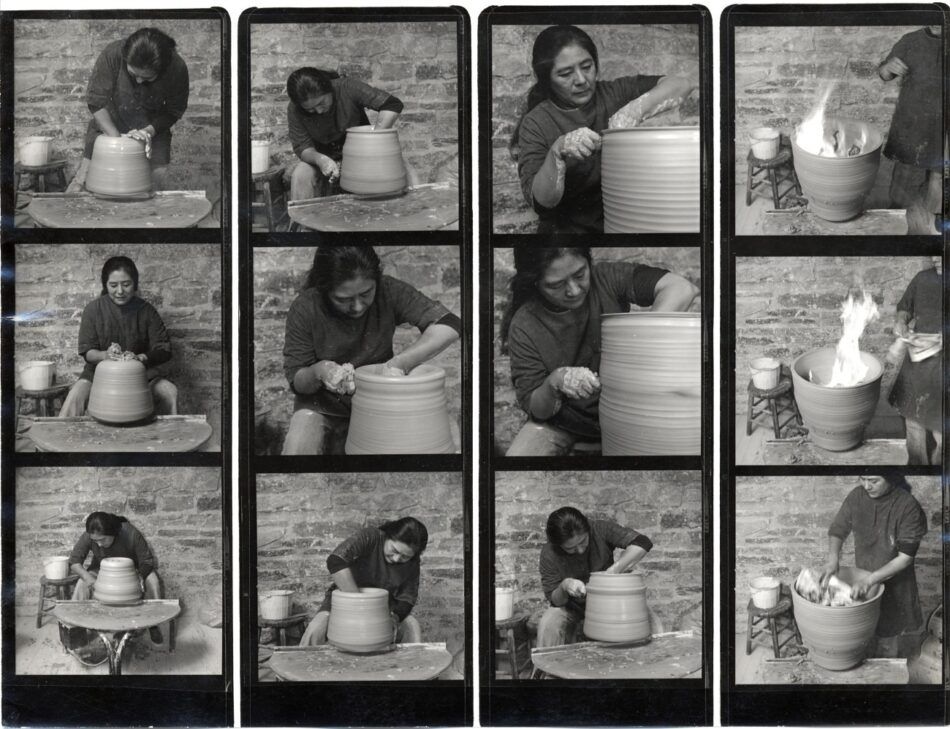 Toshiko Takaezu creating pottery, 1974.