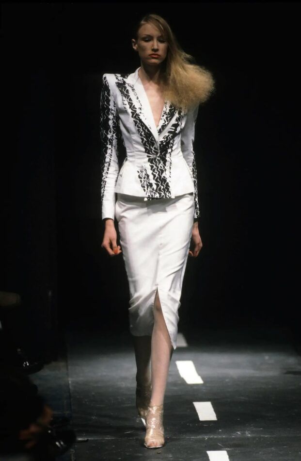 This bumster skirt was shown in Alexander McQueen's Spring/Summer 1995 runway presentation.