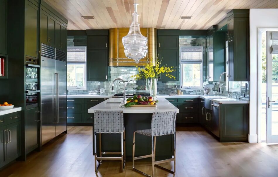 A dark-green kitchen in Santa Monica by interior designer Adam Hunter