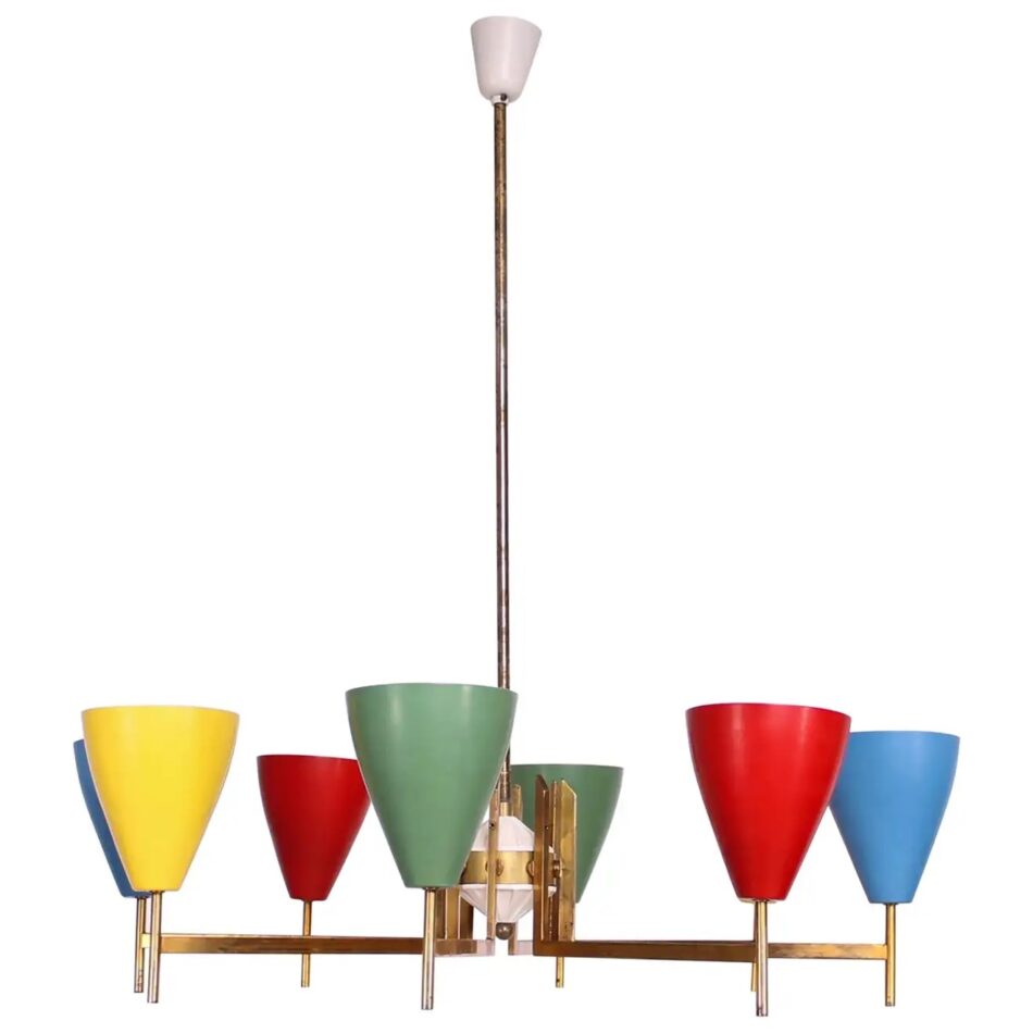 Italian multicolored modernist chandelier, 1950s