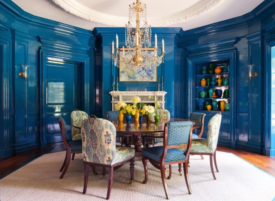 Blue dining room by Ann Wolf