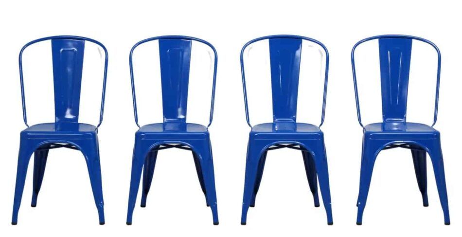Xavier Pauchard for Tolix set of four steel stacking chairs in royal blue, 2010s