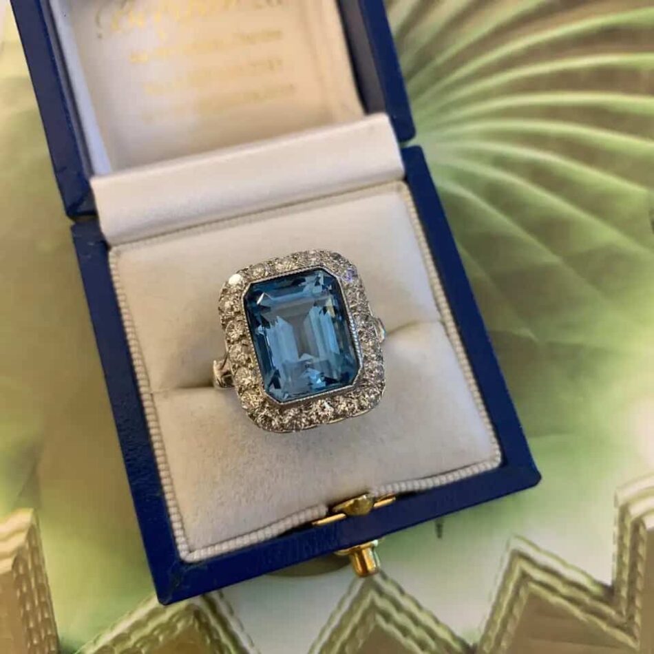 Tiffany & Co. aquamarine and diamond ring, ca. 1950, offered by Berganza