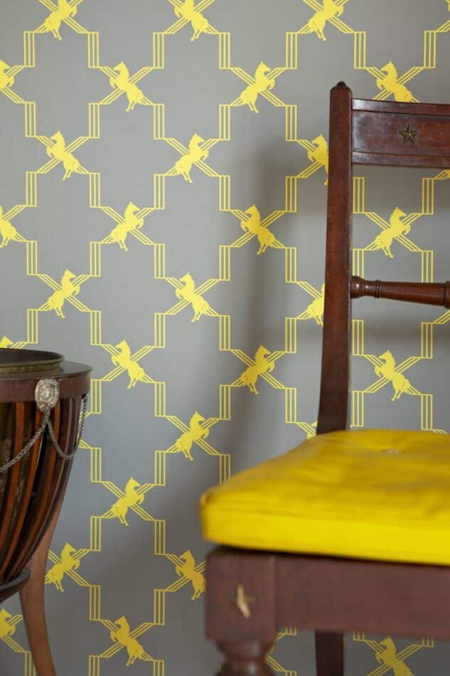 Horse Trellis' Contemporary, Traditional Wallpaper in Acid on Grey by Barneby Gates