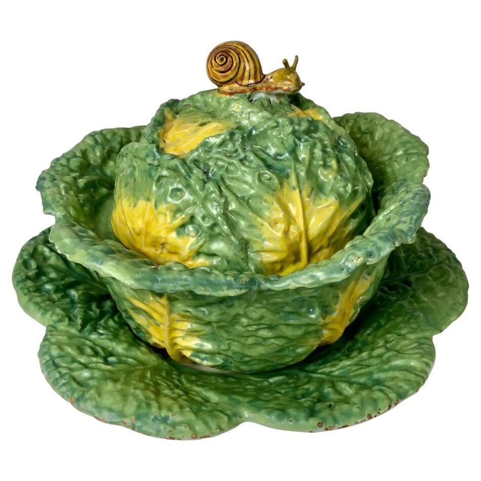 A green faience cabbage tureen