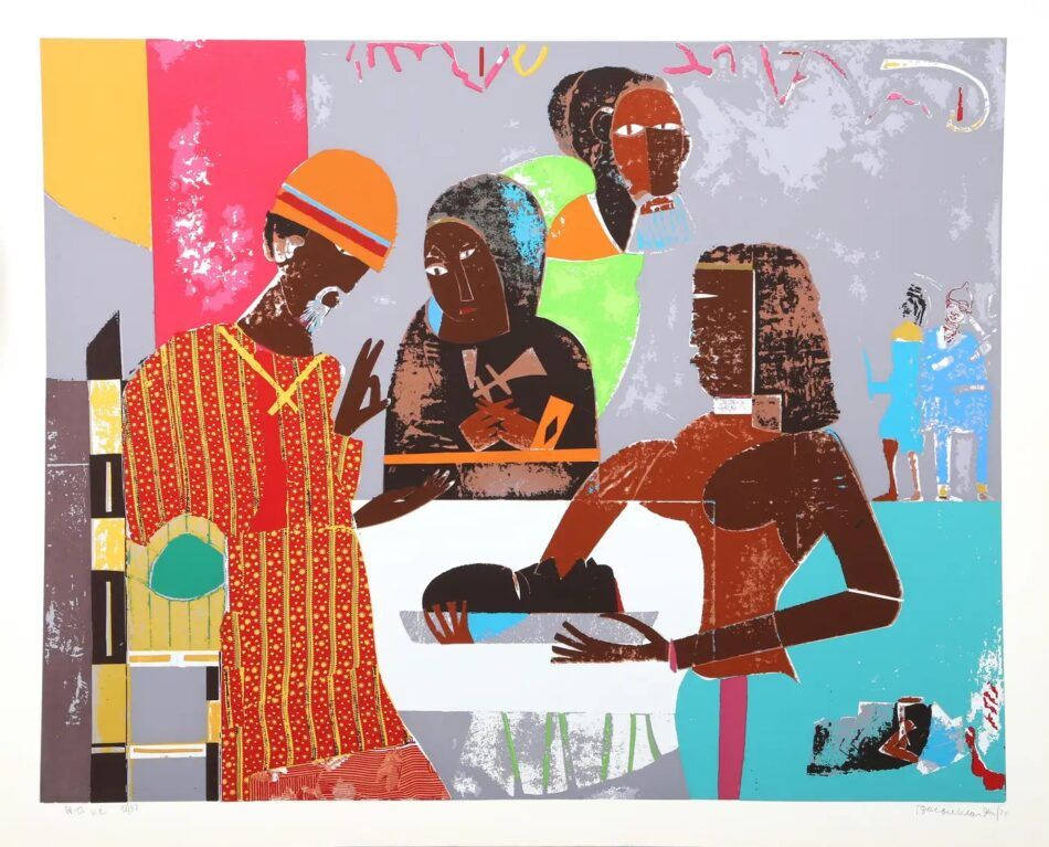 A screenprint from the "Prevalence of Ritual" portfolio, 1974, by Romare Bearden