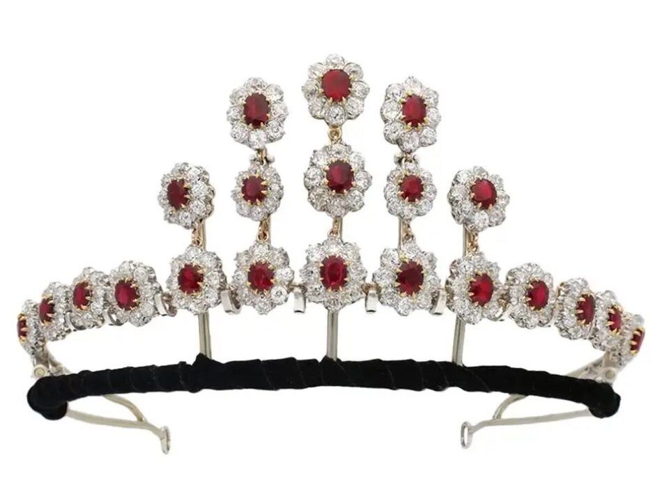 Pigeon’s blood Burmese ruby and diamond tiara, ca. 1915, offered by Berganza