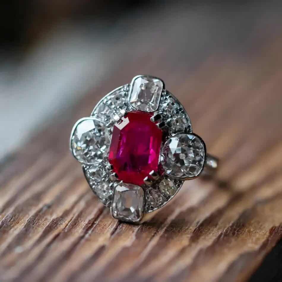 Burmese ruby and diamond ring, ca. 2000, offered by the Blue Paisley Fox