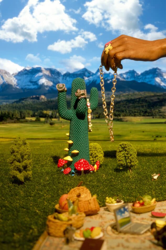 The Guframini Shroom CACTUS draped with gold jewelry