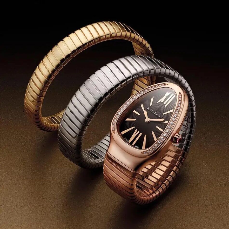 Bulgari tri-color gold Serpenti Tubogas bracelet watch, 2020, offered by Cellini Jewelers