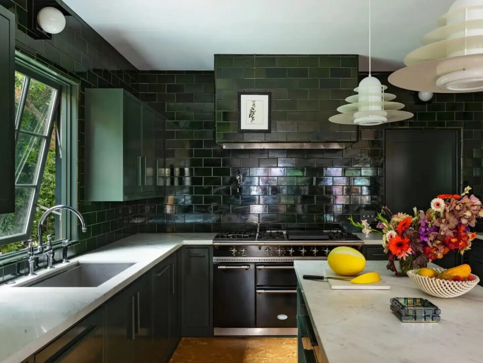 An emerald-green kitchen in Los Angeles by interior design firm Charlap Hyman & Herrero