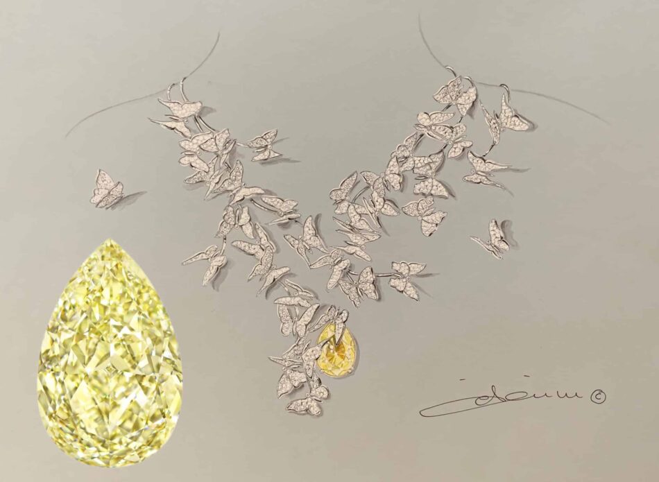 Édéenne sketched a necklace for this GIA-certified 15.63-carat fancy yellow diamond