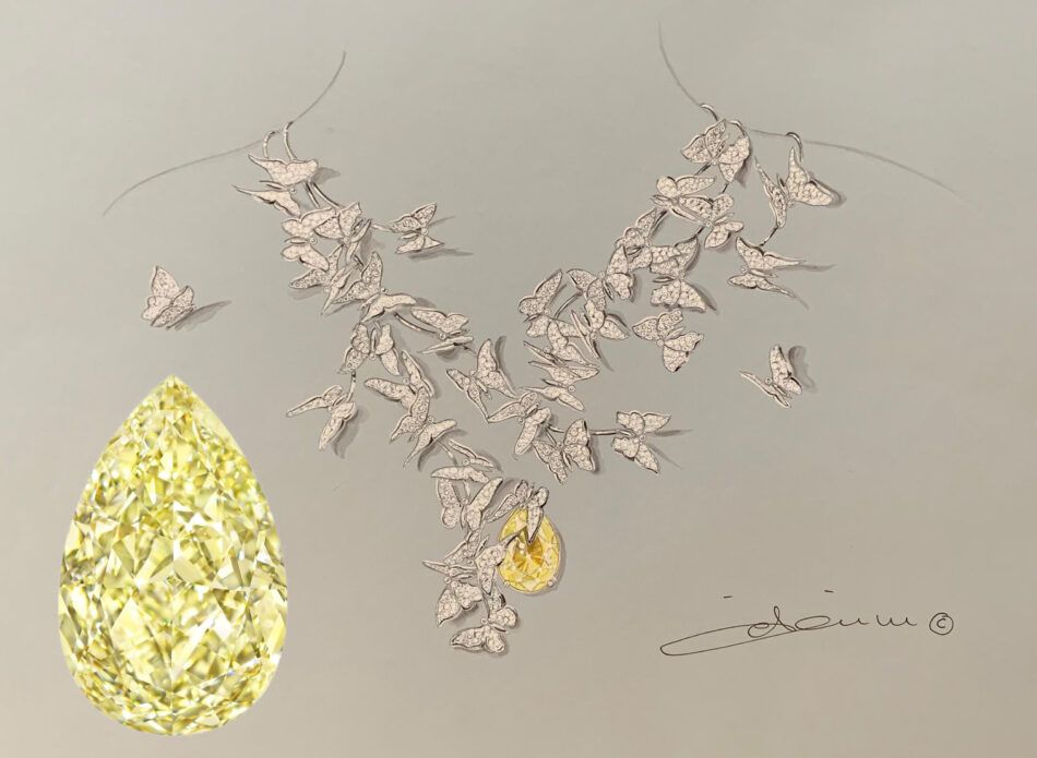 Édéenne sketched a necklace for this GIA-certified 15.63-carat fancy yellow diamond
