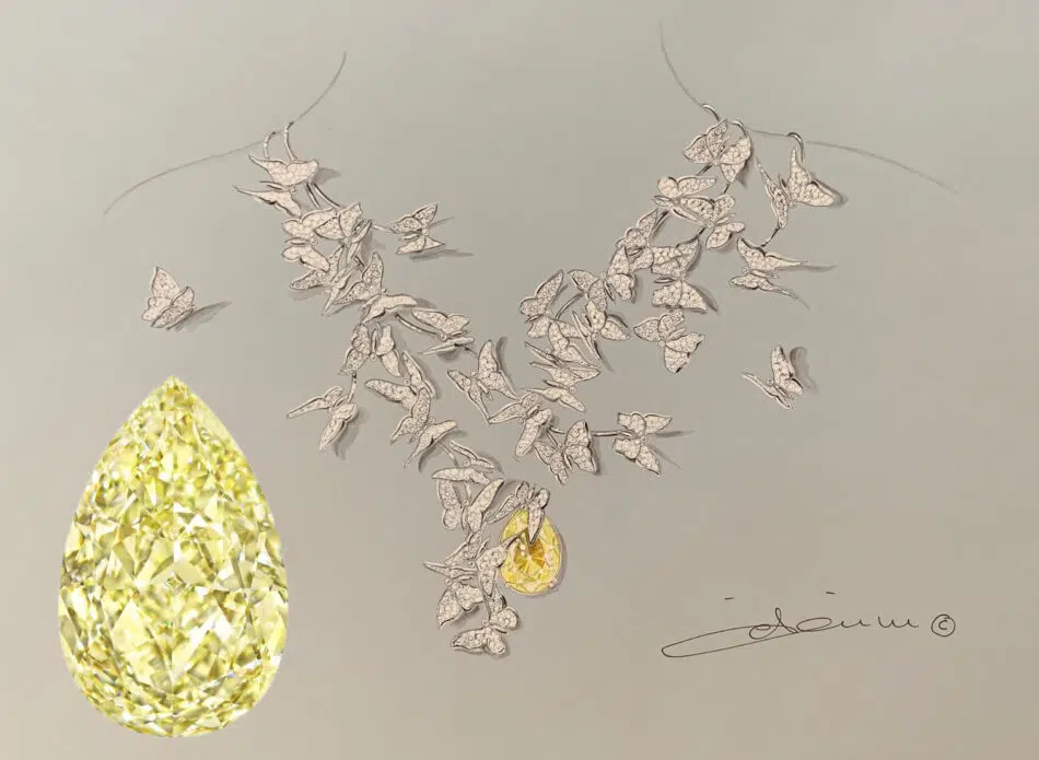 Édéenne sketched a necklace for this GIA-certified 15.63-carat fancy yellow diamond