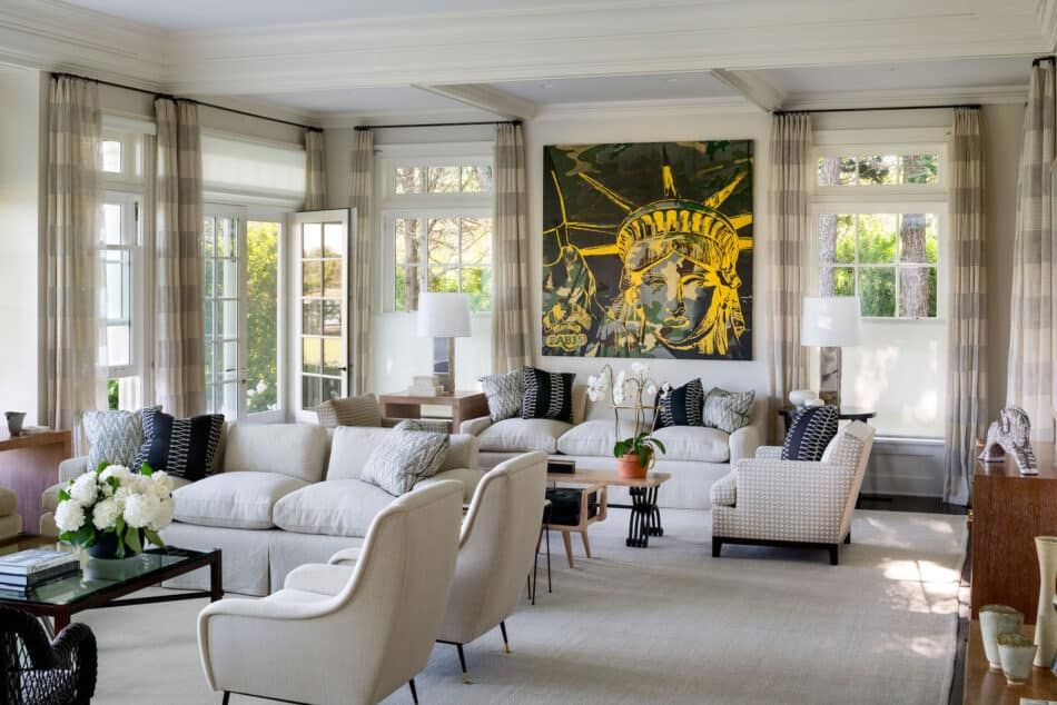 David Kleinberg Design Associates-designed living room on Long Island's East End 