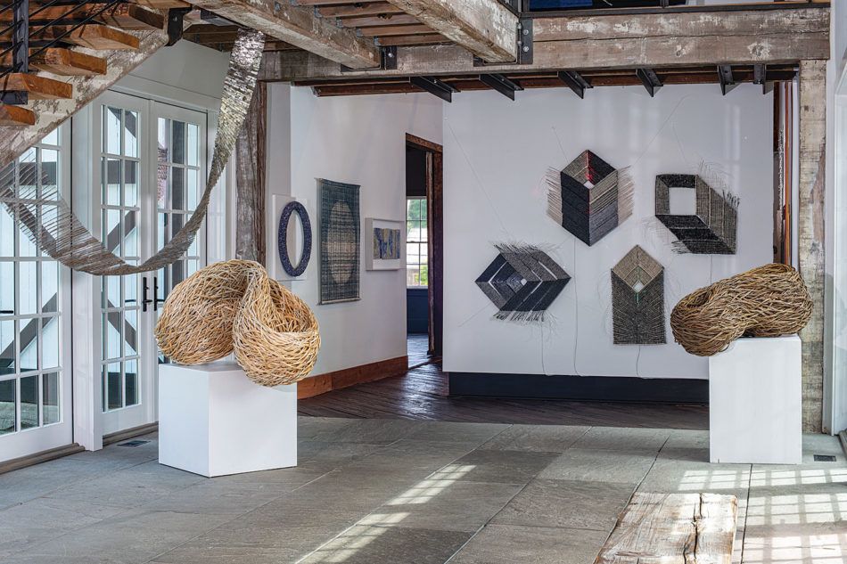 Works from the current browngrotta arts exhibition, “Volume 50: Chronicling Fiber Art for Three Decades”