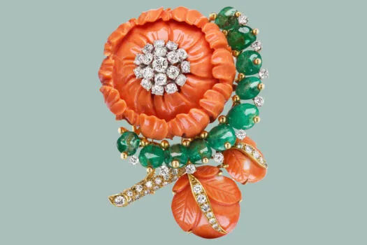 David Webb coral flower brooch
