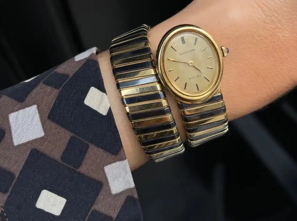 Bulgari Tubogas watch in yellow and blackened gold, ca. 1975