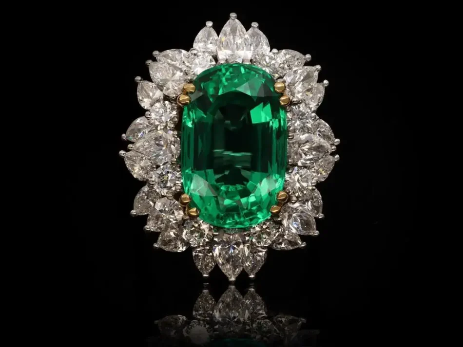 Colombian emerald and diamond cluster ring, circa 1970
