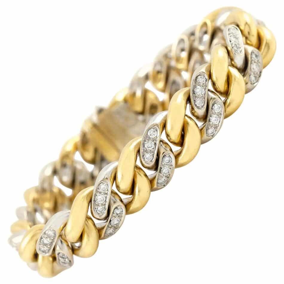 Pomellato curb-link gold and diamond bracelet, 1980, offered by Eric Originals and Antiques LTD