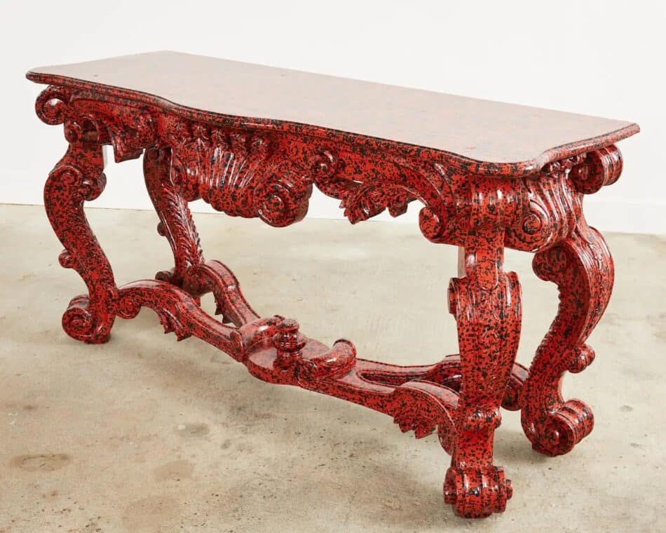Ira Yeager rococo-style mahogany console table, 20th century