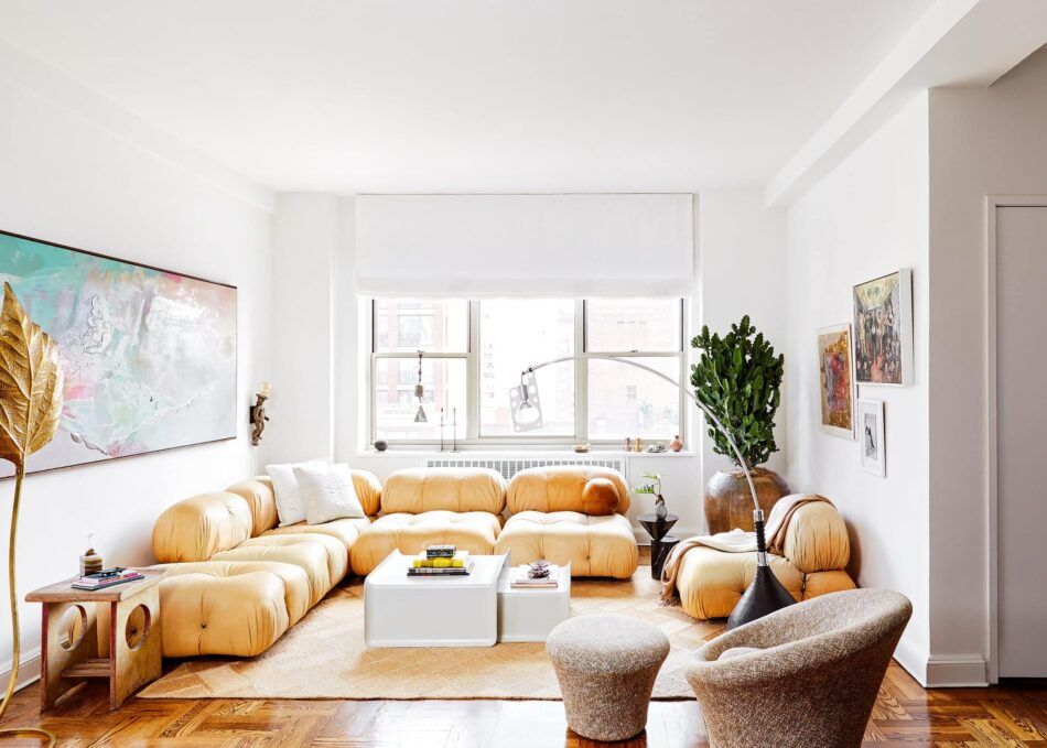 Evan Edward Interiors Park Avenue interior featuring a Morentz restored Mario Bellini sofa