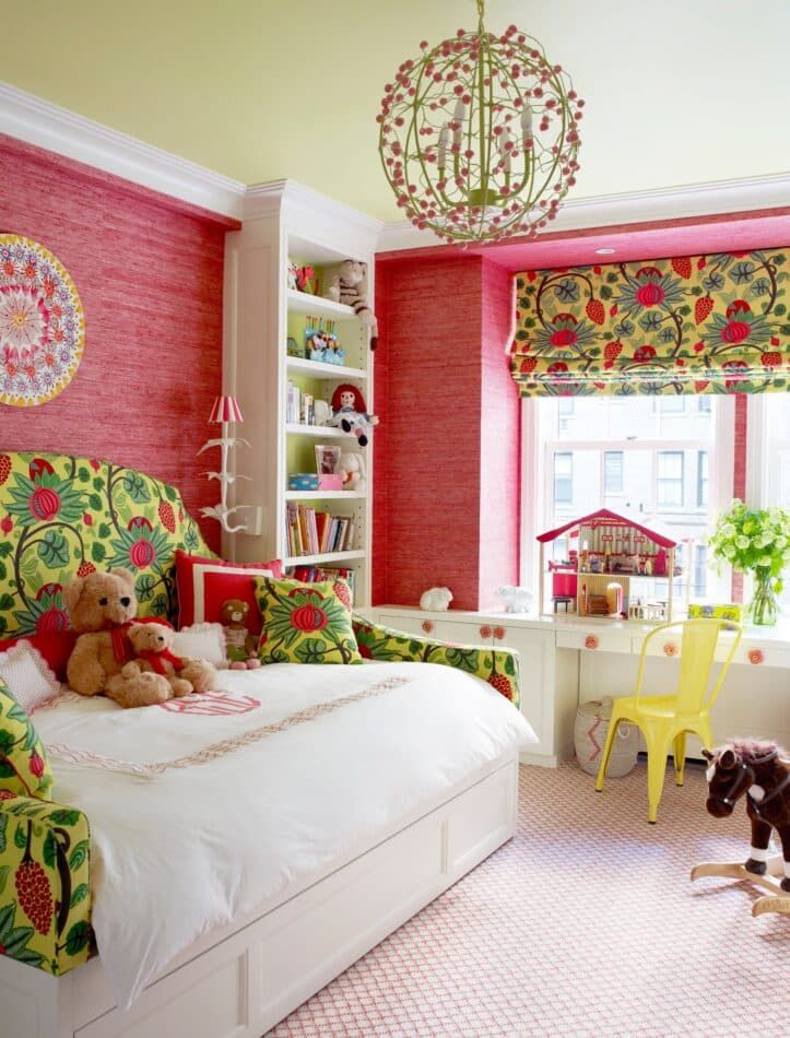 a pink childrens playroom
