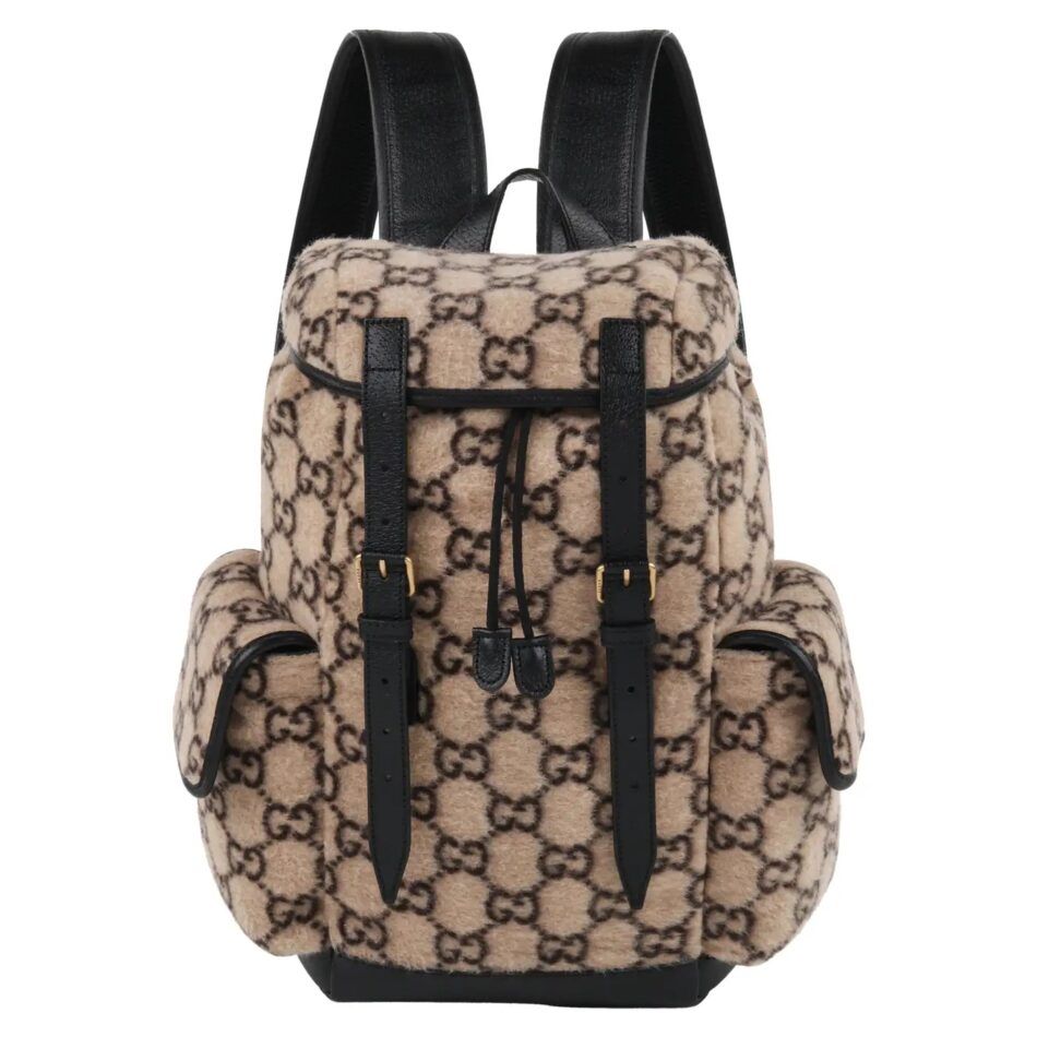 Alessandro Michele for Gucci wool monogram backpack with drawstring and buckles, 2019
