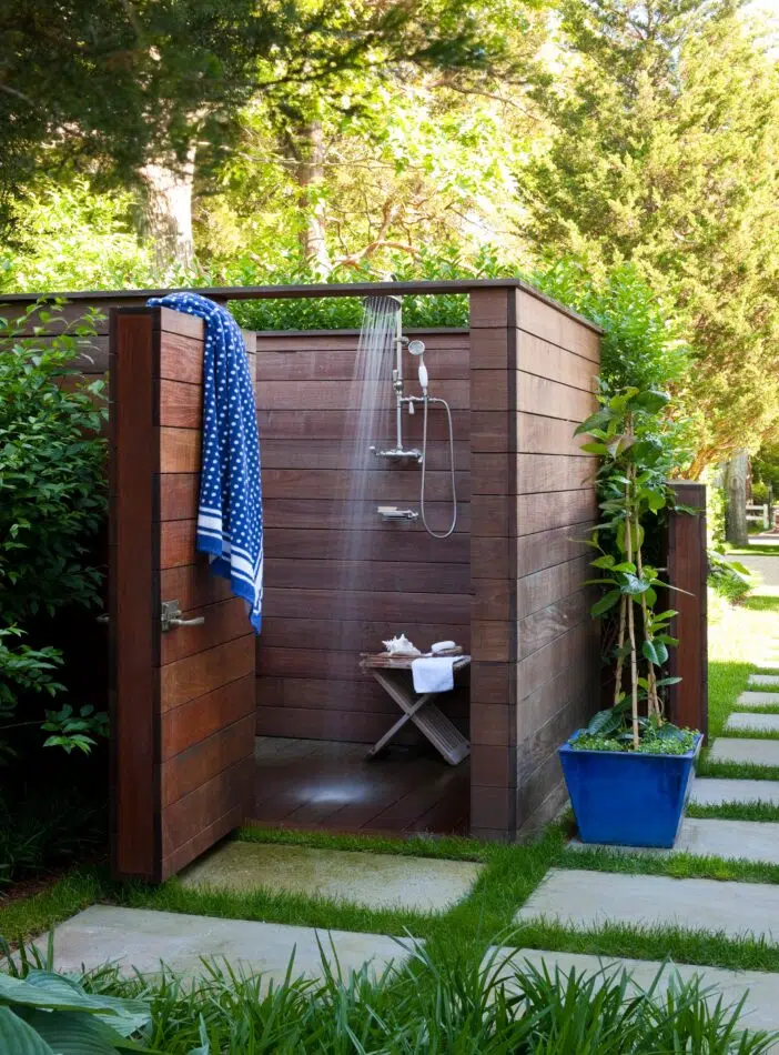 An outdoor shower by Foley & Cox in Sag Harbor, NY