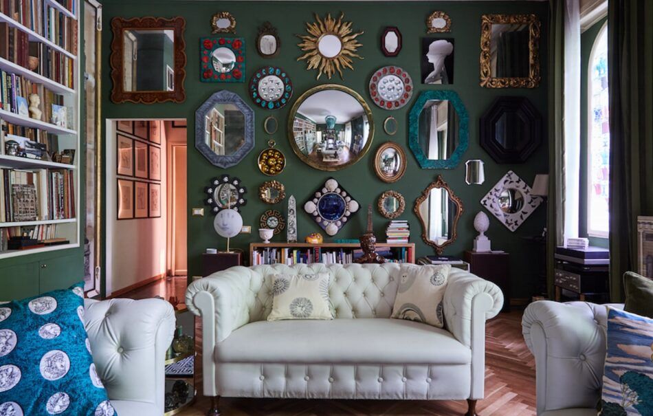 Barnaba Fornasetti’s living room, in Milan, Italy