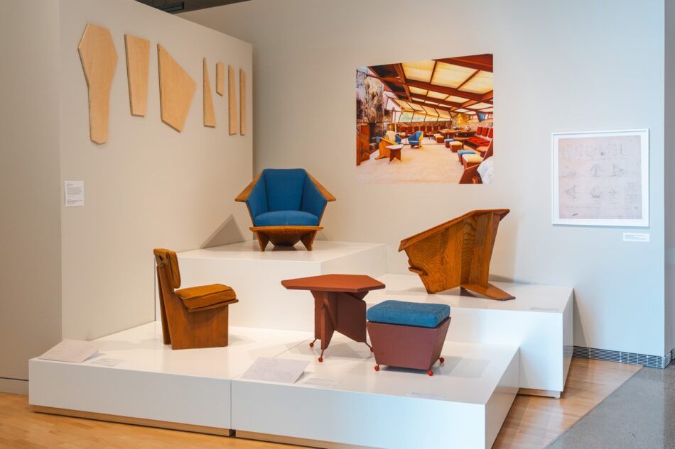 Frank Lloyd Wright chairs on display