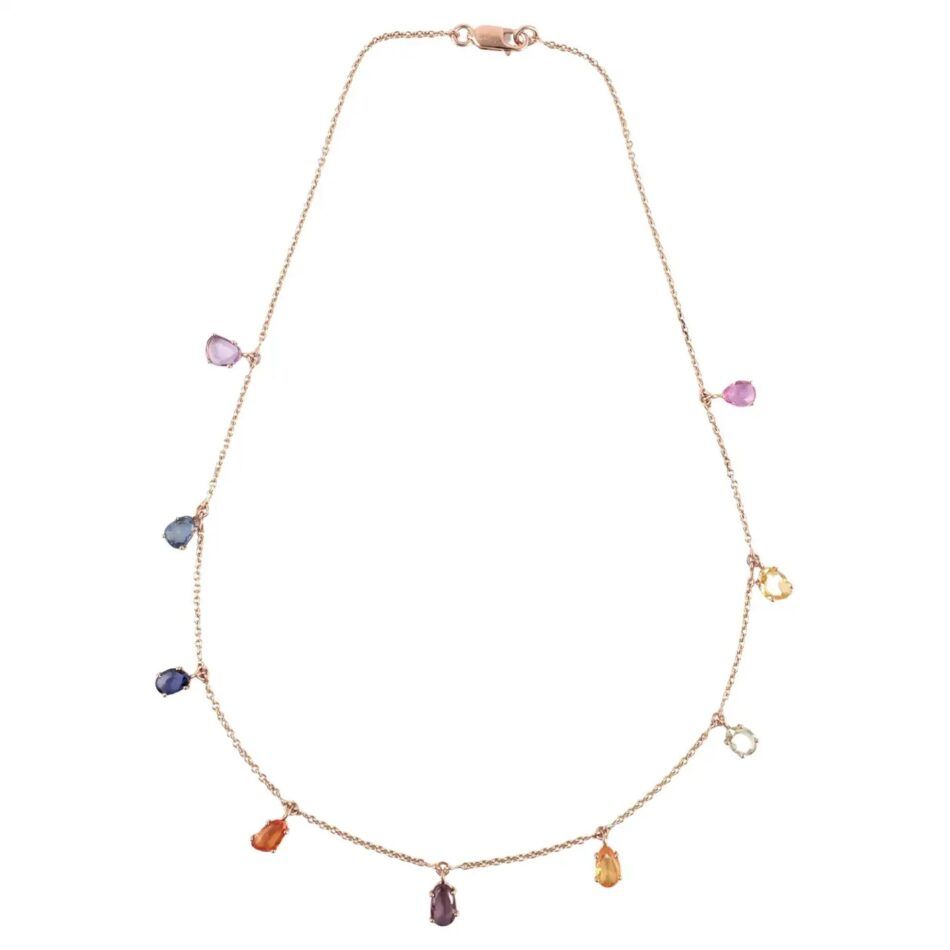 Gem Plaza rainbow sapphire necklace in 18-karat rose gold, 2023