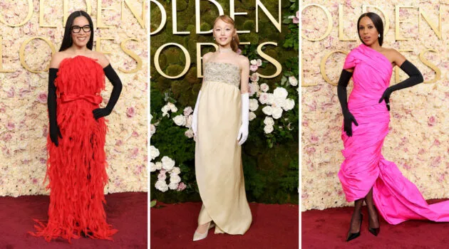 Ali Wong, Ariana Grande and Kerry Washington in opera gloves at the Golden Globe Awards 2025