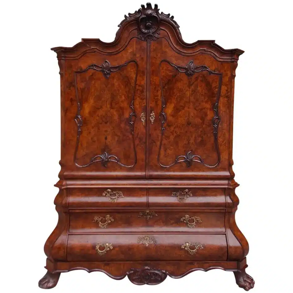 Dutch Chippendale burl-walnut linen press, ca. 1780