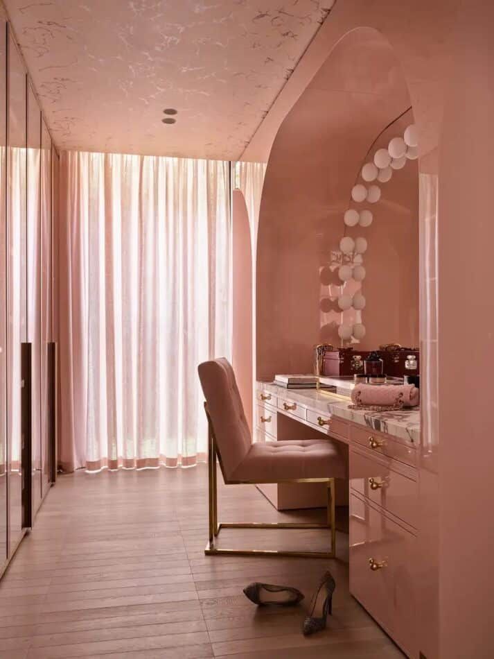 Pink dressing room in a home outside of Melbourne, Australia, designed by Greg Natale