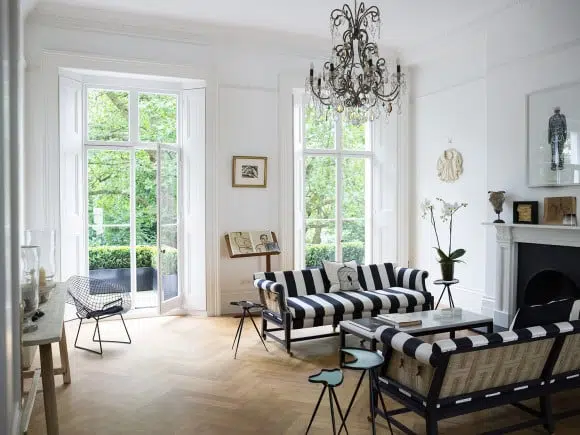 In her 1840s London townhouse, designer Harriet Anstruther used striped upholstery to add graphic appeal