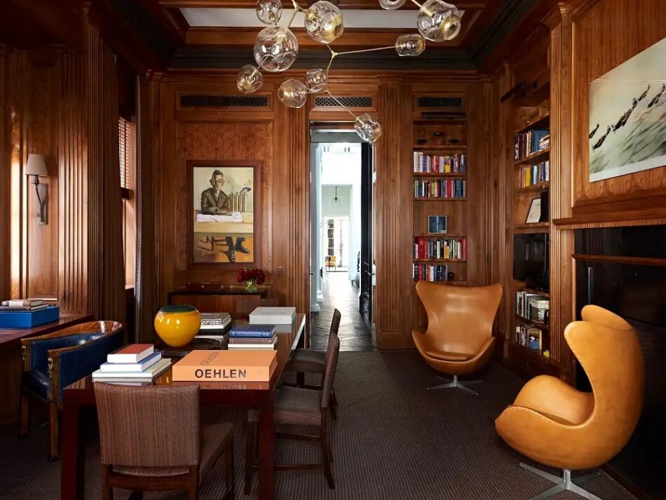 The library of a home in Boston designed by Heather Wells
