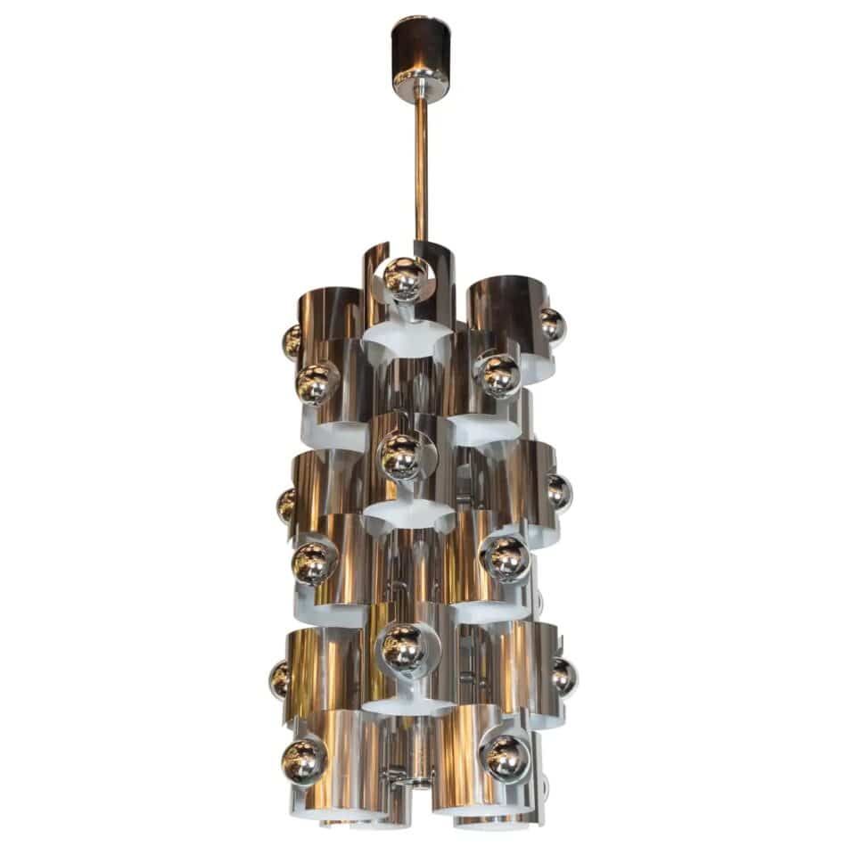 Sciolari mid-century-modern chrome chandelier, 1970s