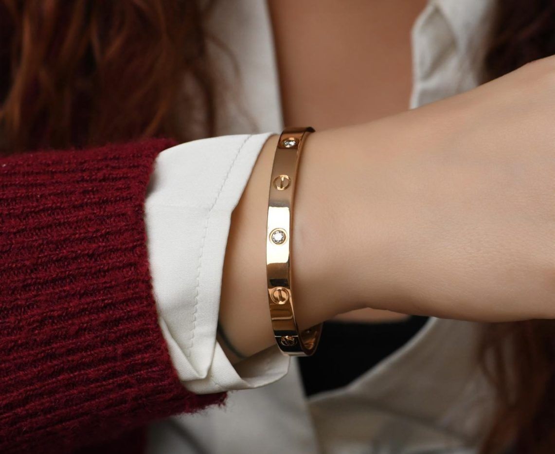 Cartier Love Classic Model Bracelet Size 17 4 Diamond 18K Rose Gold