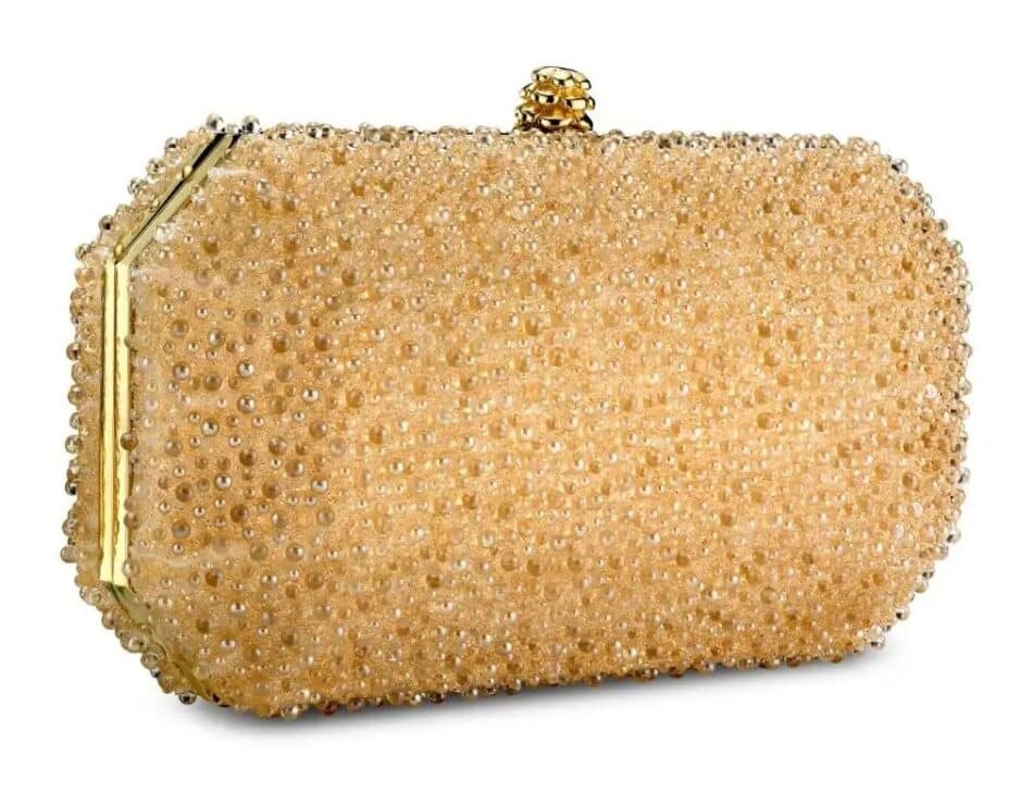Tyler Ellis Perry clutch with gold bubble Swarovski crystals