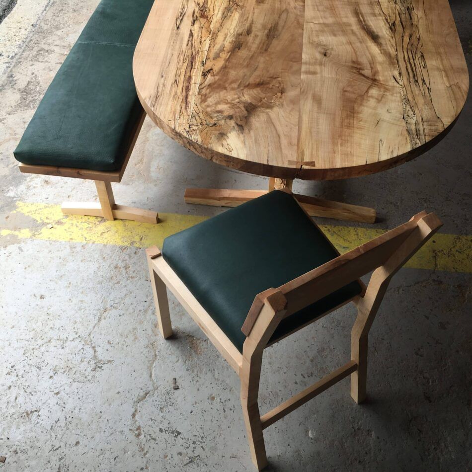 Lilliana bench, Black Walnut Hewitt dining chair and XX table