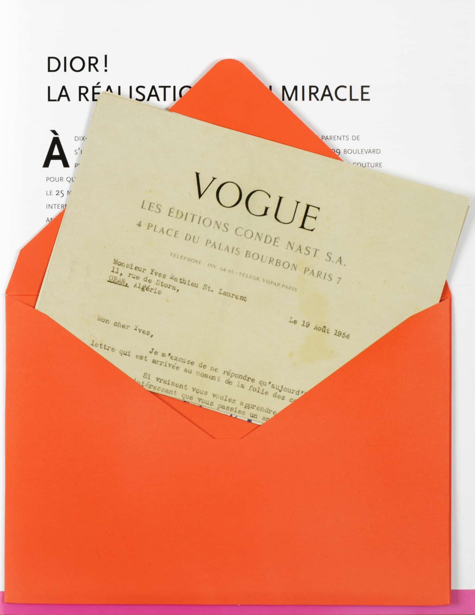 Letter from French Vogue to Yves Saint Laurent