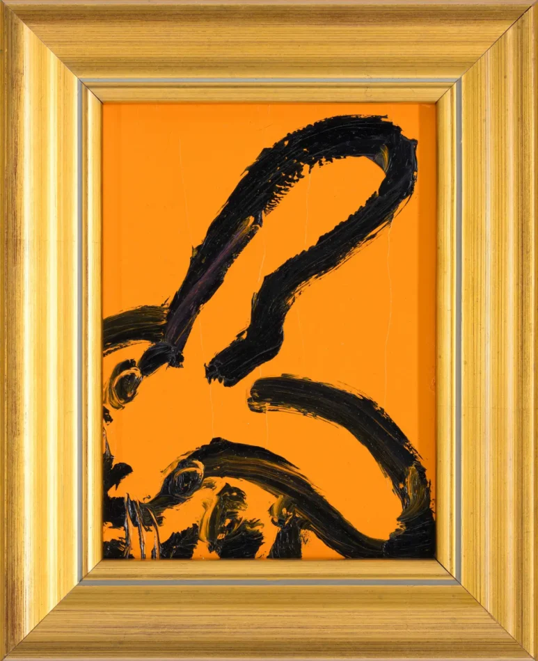 Hunt Slonem orange bunny painting
