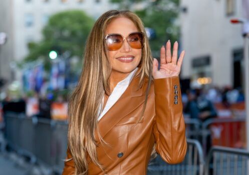 Jennifer Lopez in leather blazer